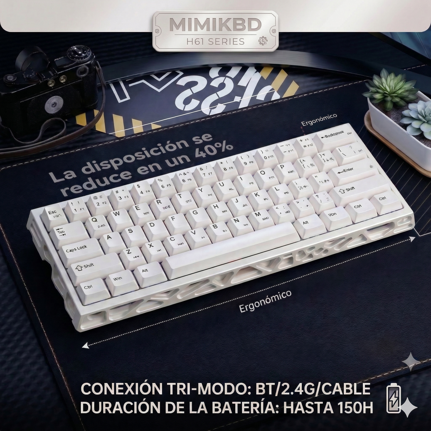 Teclado Magnético Mecánico 8k Rgb E-sport;Disposicion de 61 teclas;Eje azul hielo Outemu;Tasa de retorno 8K;Tasa de muestreo de escaneo 128K;Precision RT0.005mm;Tasa deescaneo detecla completa 16K;Tiempo de retardo 0.1ms;Tres modos-Bluetooth/2.4/Con cable