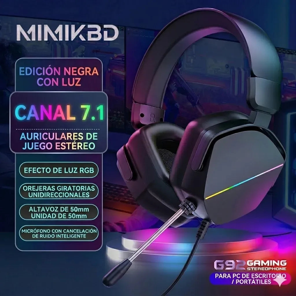 Audífonos Gamer Mimikbd Usb Negro Led, Microfone, Diadema
