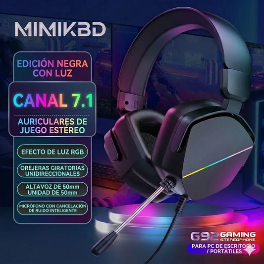 Audífonos Gamer Mimikbd Usb Negro Led, Microfone, Diadema