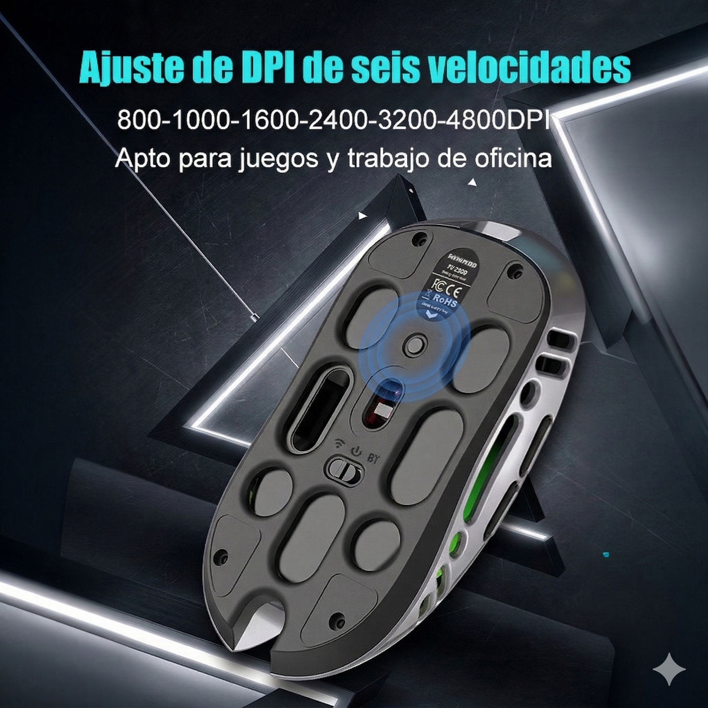 Este ratón inalámbrico utiliza el chip PAW3212 y admite conexión Bluetooth, 2.4G . Iluminación RGB y una sensibilidad DPI máxima de 4800 ,Su diseño ligero pesa tan solo 69 g，Ideal para juegos y trabajo de oficina, compatible con XBOX, PS, etc.