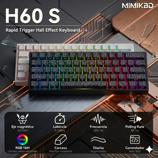 Teclado mecánico magnético de 61 teclas, teclado para juegos con cable, tasa de sondeo de 8K, precisión de tiempo de respuesta de 0,01 mm, latencia de 0,125 ms, teclas PBT de color blanco puro con impresión lateral, retroiluminación RGB