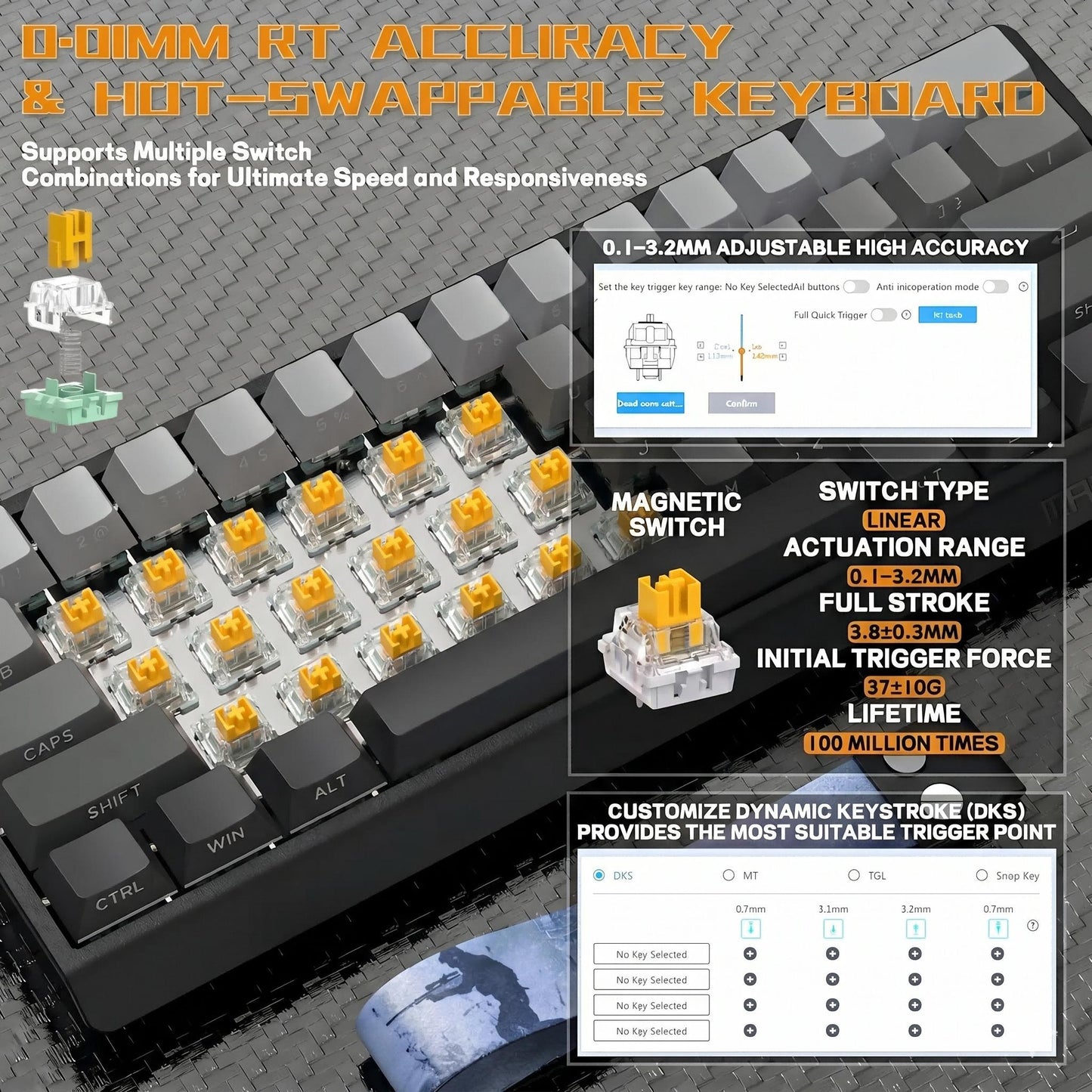 Teclado Magnetico,60%,8k,rgb,e-sport,aluminio,outemu Switch