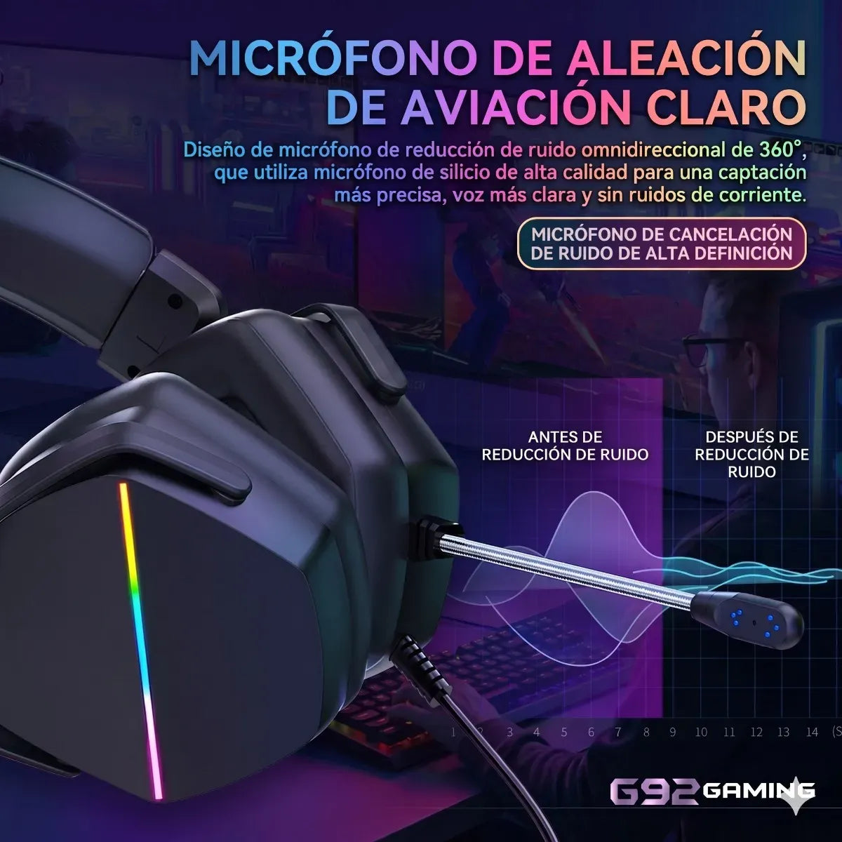 Audífonos Gamer Mimikbd Usb Negro Led, Microfone, Diadema