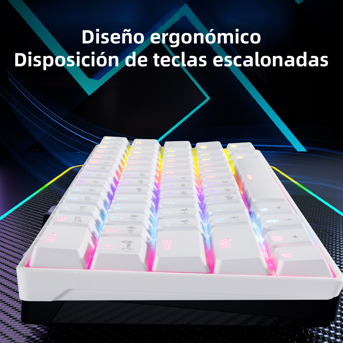 Teclado Mecánico 60% disposición, MINI 61 teclas, interruptor azul/rojo, Todas las teclas anti-ghosting， Cable USB-C, Grabado de caracteres españoles, 12 modos de iluminación，iluminación RGB de teclas completo,compatible con PC, tablet y consolas Xbox
