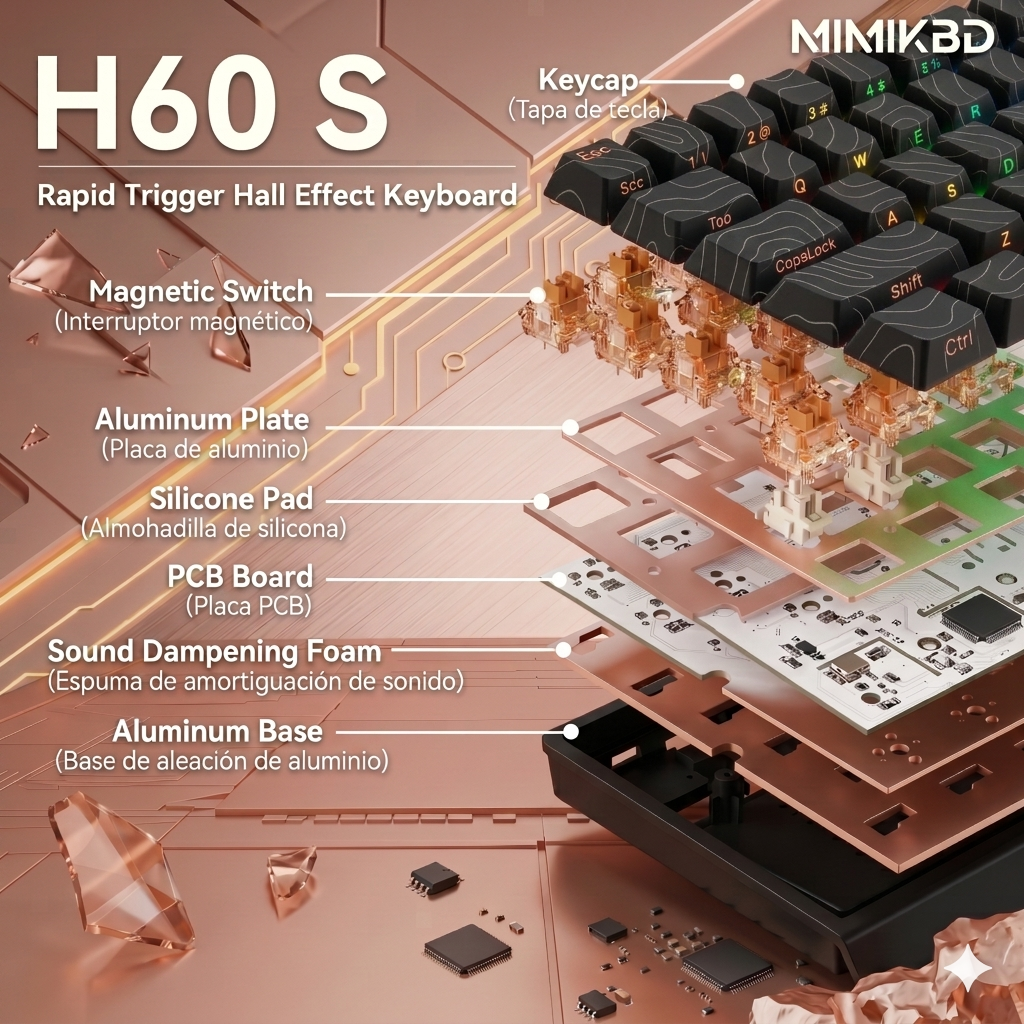 Teclado mecánico magnético de 61 teclas, teclado para juegos con cable, tasa de sondeo de 8K, precisión de tiempo de respuesta de 0,01 mm, latencia de 0,125 ms, teclas PBT de color blanco puro con impresión lateral, retroiluminación RGB