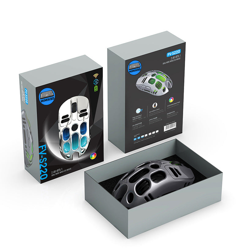 Este ratón inalámbrico utiliza el chip PAW3212 y admite conexión Bluetooth, 2.4G . Iluminación RGB y una sensibilidad DPI máxima de 4800 ,Su diseño ligero pesa tan solo 69 g，Ideal para juegos y trabajo de oficina, compatible con XBOX, PS, etc.