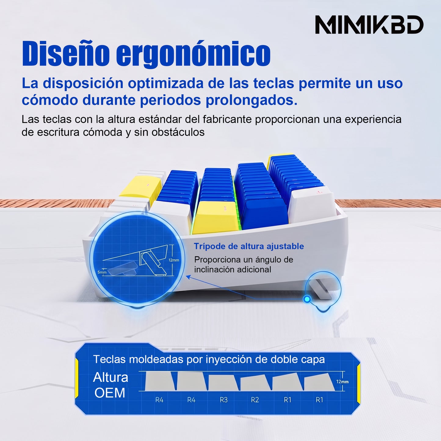 Teclado mecánico para juegos de 61 teclas con caracteres españoles, teclado con cable azul, blanco y dorado inspirado en Gundam, interruptores lineales rojos, 13 modos de retroiluminación RGB, cable USB-C desmontable, para jugadores de PC FPS.