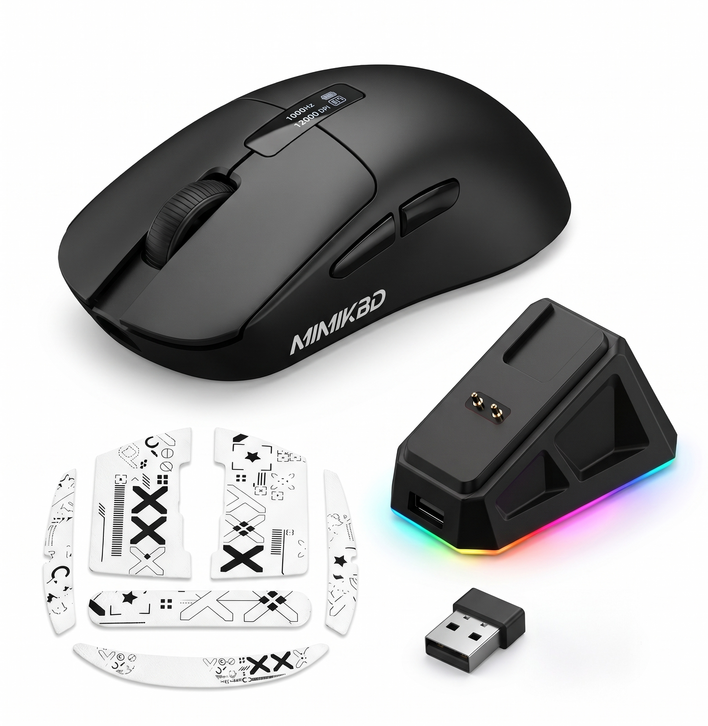 MIMIKBD S270 Ratón inalámbrico ligero con controlador web, chip PAW3311, admite Bluetooth | 2,4G | cable del puerto. Iluminado RGB y DPI máximo 12000, Frecuencia de retorno máxima 1000 Hz, solo 59g, adecuado para juegos de eSports y trabajo de oficina
