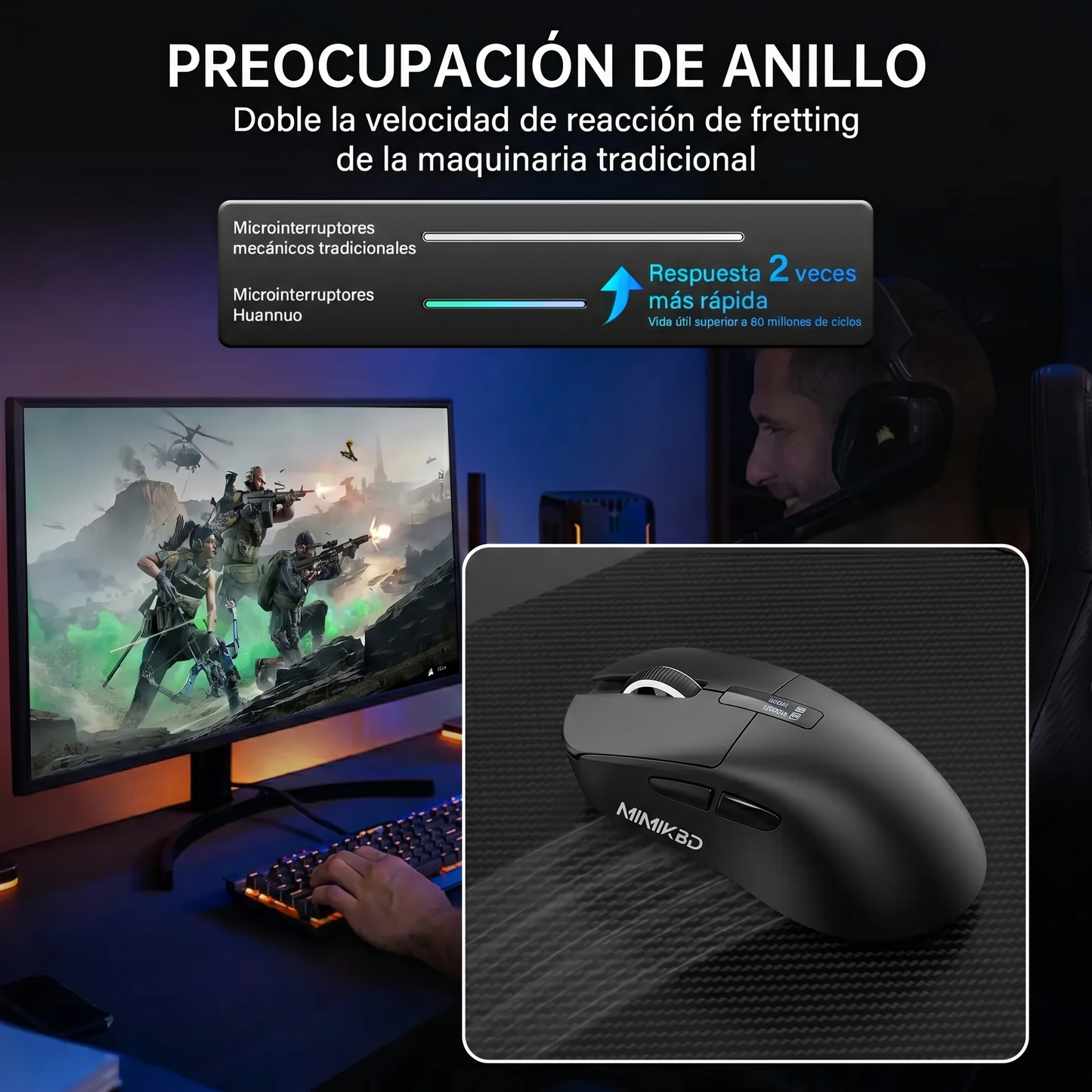 MIMIKBD S270 Ratón inalámbrico ligero con controlador web, chip PAW3311, admite Bluetooth | 2,4G | cable del puerto. Iluminado RGB y DPI máximo 12000, Frecuencia de retorno máxima 1000 Hz, solo 59g, adecuado para juegos de eSports y trabajo de oficina