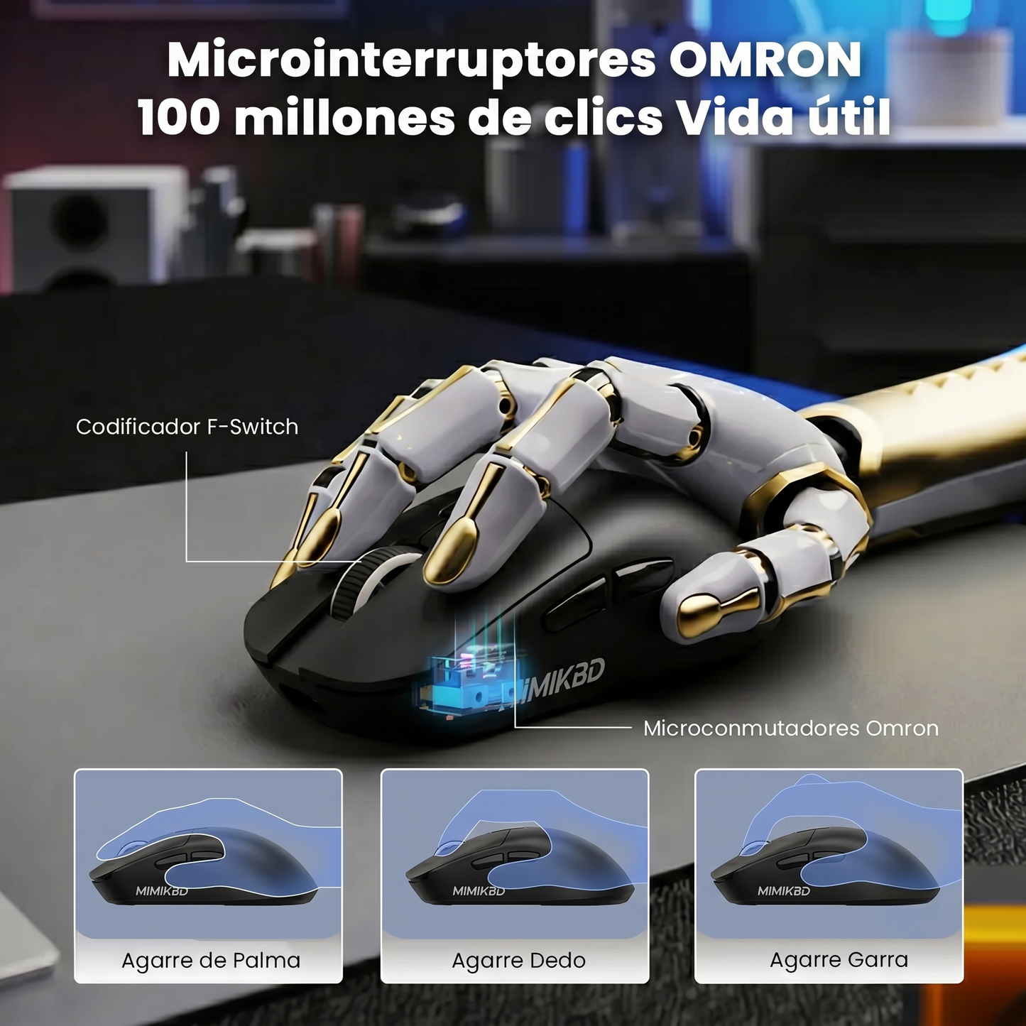 MIMIKBD S270 Ratón inalámbrico ligero con controlador web, chip PAW3311, admite Bluetooth | 2,4G | cable del puerto. Iluminado RGB y DPI máximo 12000, Frecuencia de retorno máxima 1000 Hz, solo 59g, adecuado para juegos de eSports y trabajo de oficina