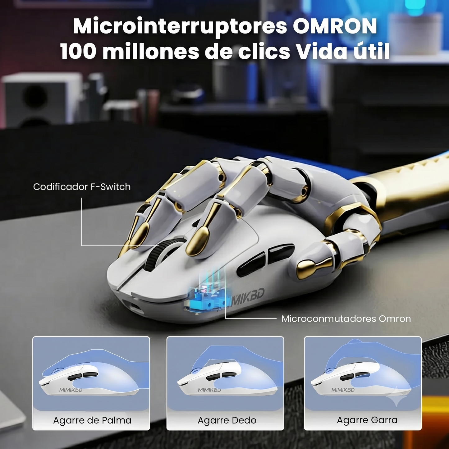 MIMIKBD S270 Ratón inalámbrico ligero con controlador web, chip PAW3311, admite Bluetooth | 2,4G | cable del puerto.Incluye pantalla LED y base de carga,Iluminado RGB y DPI máximo 12000, Frecuencia de retorno máxima 1000 Hz, solo 59g