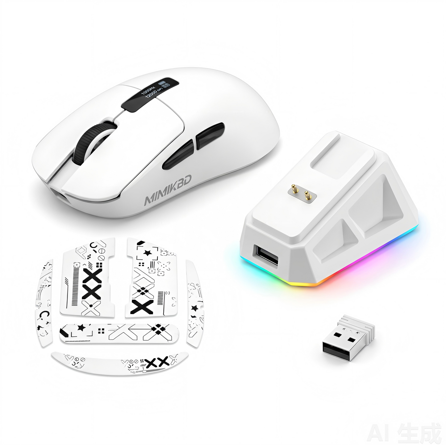 MIMIKBD S270 Ratón inalámbrico ligero con controlador web, chip PAW3311, admite Bluetooth | 2,4G | cable del puerto.Incluye pantalla LED y base de carga,Iluminado RGB y DPI máximo 12000, Frecuencia de retorno máxima 1000 Hz, solo 59g