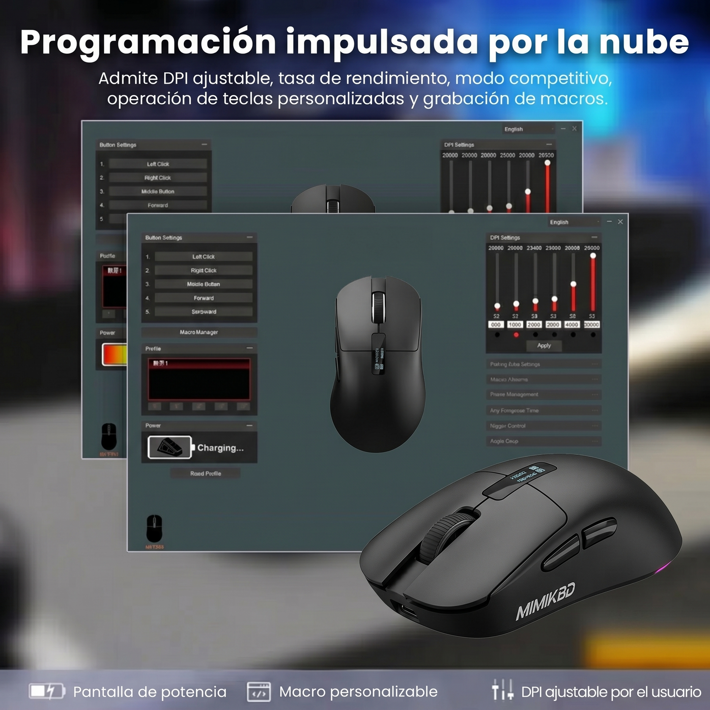MIMIKBD S270 Ratón inalámbrico ligero con controlador web, chip PAW3311, admite Bluetooth | 2,4G | cable del puerto. Iluminado RGB y DPI máximo 12000, Frecuencia de retorno máxima 1000 Hz, solo 59g, adecuado para juegos de eSports y trabajo de oficina