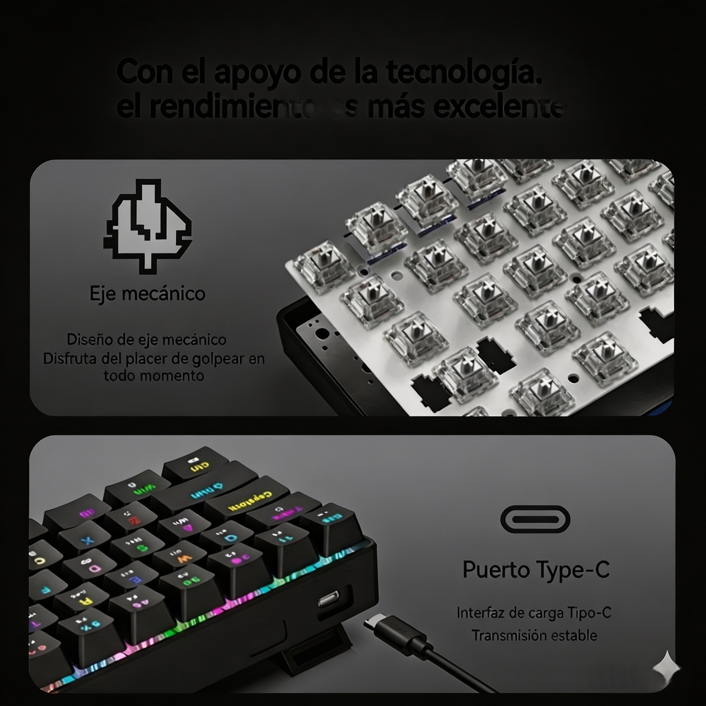 Teclado mecánico al 65% con switches QuickSilver, 68 teclas, iluminación RGB con 13 efectos de iluminación, compatible con Bluetooth, 2.4G y conectividad por cable; admite Hot-Swap y N-teclas anti-ghosting;Adecuado para juegos de eSports