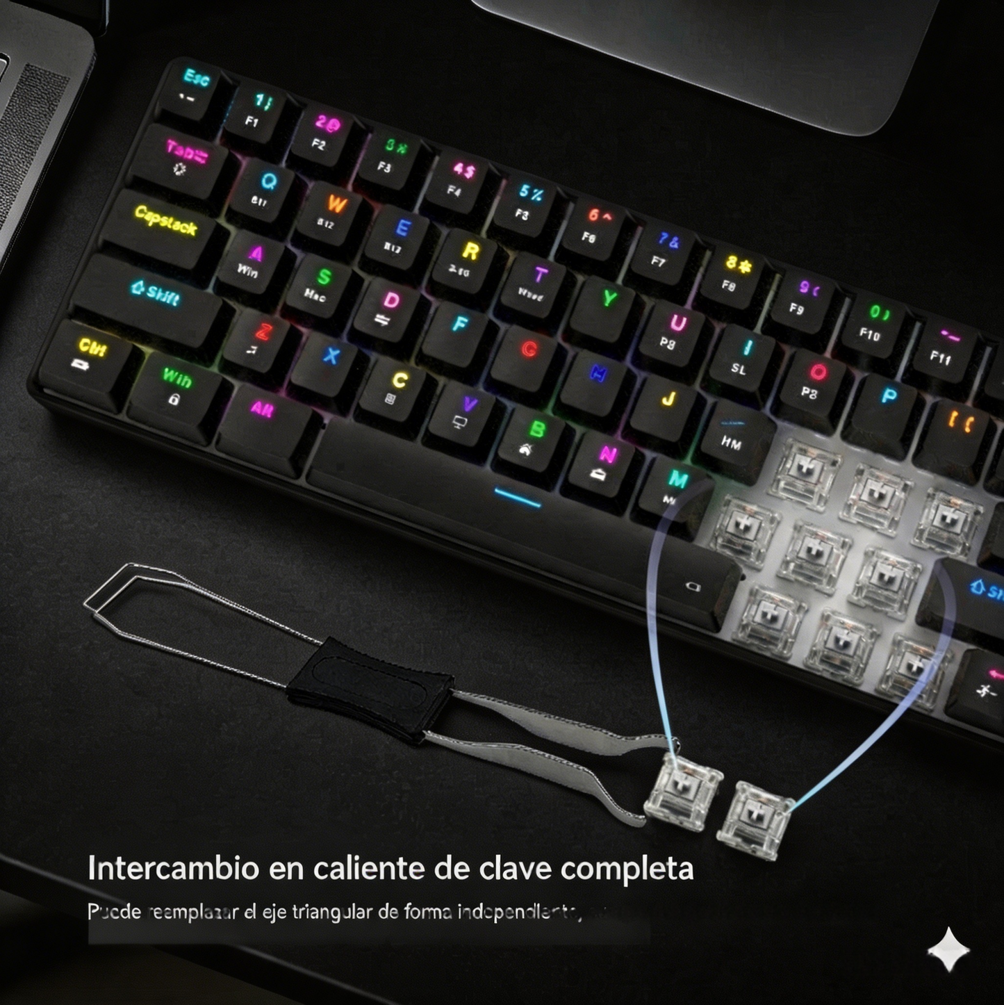 Teclado mecánico al 65% con switches QuickSilver, 68 teclas, iluminación RGB con 13 efectos de iluminación, compatible con Bluetooth, 2.4G y conectividad por cable; admite Hot-Swap y N-teclas anti-ghosting;Adecuado para juegos de eSports