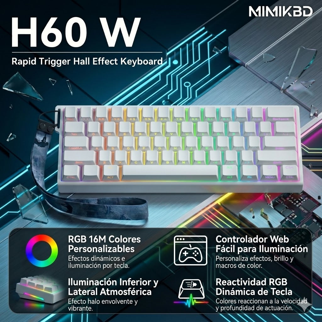 Teclado mecánico magnético Outemu de 61 teclas, carcasa de aleación de aluminio CNC,teclado para juegos con cable, tasa de sondeo de 8K, precisión de tiempo de respuesta de 0,01 mm, teclas PBT de color blanco puro, retroiluminación RGB