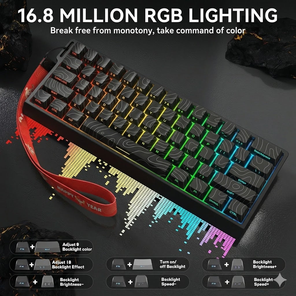 Teclado mecánico magnético Outemu de 61 teclas con carcasa de aleación de aluminio CNC, teclado para juegos con cable, tasa de sondeo de 8K, precisión RT de 0,01 mm, teclas PBT con líneas de contorno impresas en el lateral, RGB con tasa de escaneo de 32K