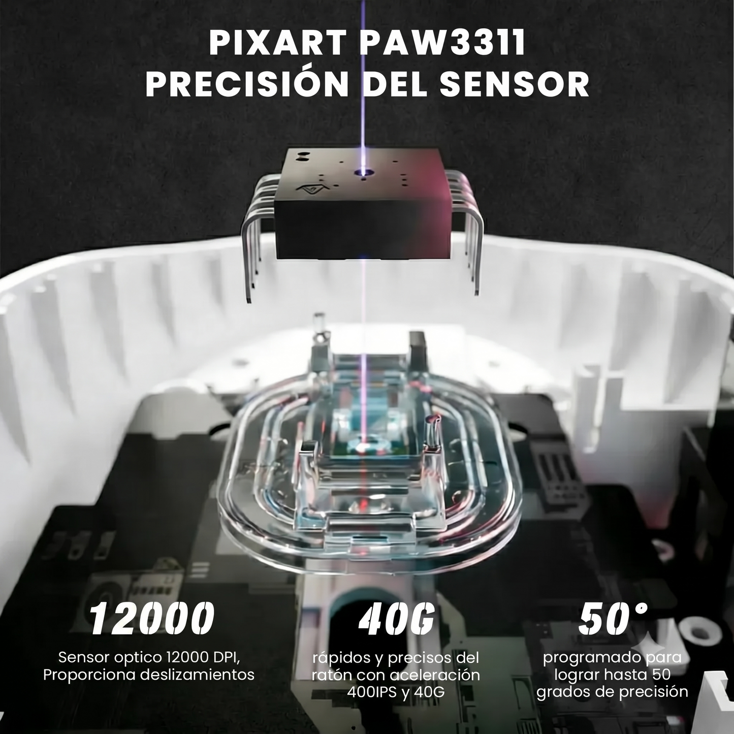 MIMIKBD S270 Ratón inalámbrico ligero con controlador web, chip PAW3311, admite Bluetooth | 2,4G | cable del puerto.Incluye pantalla LED y base de carga,Iluminado RGB y DPI máximo 12000, Frecuencia de retorno máxima 1000 Hz, solo 59g