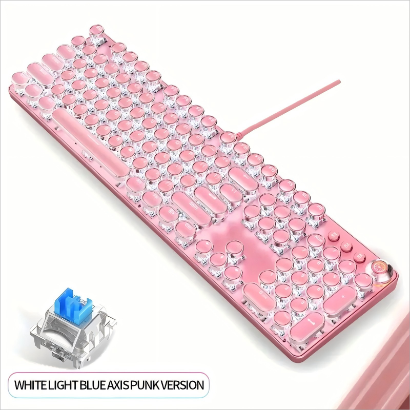 Teclado Mecanico, 104 Teclas, Interruptor Azul, Punk Metal
