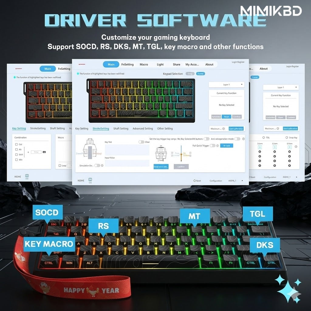 Teclado mecánico magnético Outemu de 61 teclas con carcasa de aleación de aluminio CNC, teclado para juegos con cable, tasa de sondeo de 8K, precisión RT de 0,01 mm, teclas PBT con líneas de contorno impresas en el lateral, RGB con tasa de escaneo de 32K