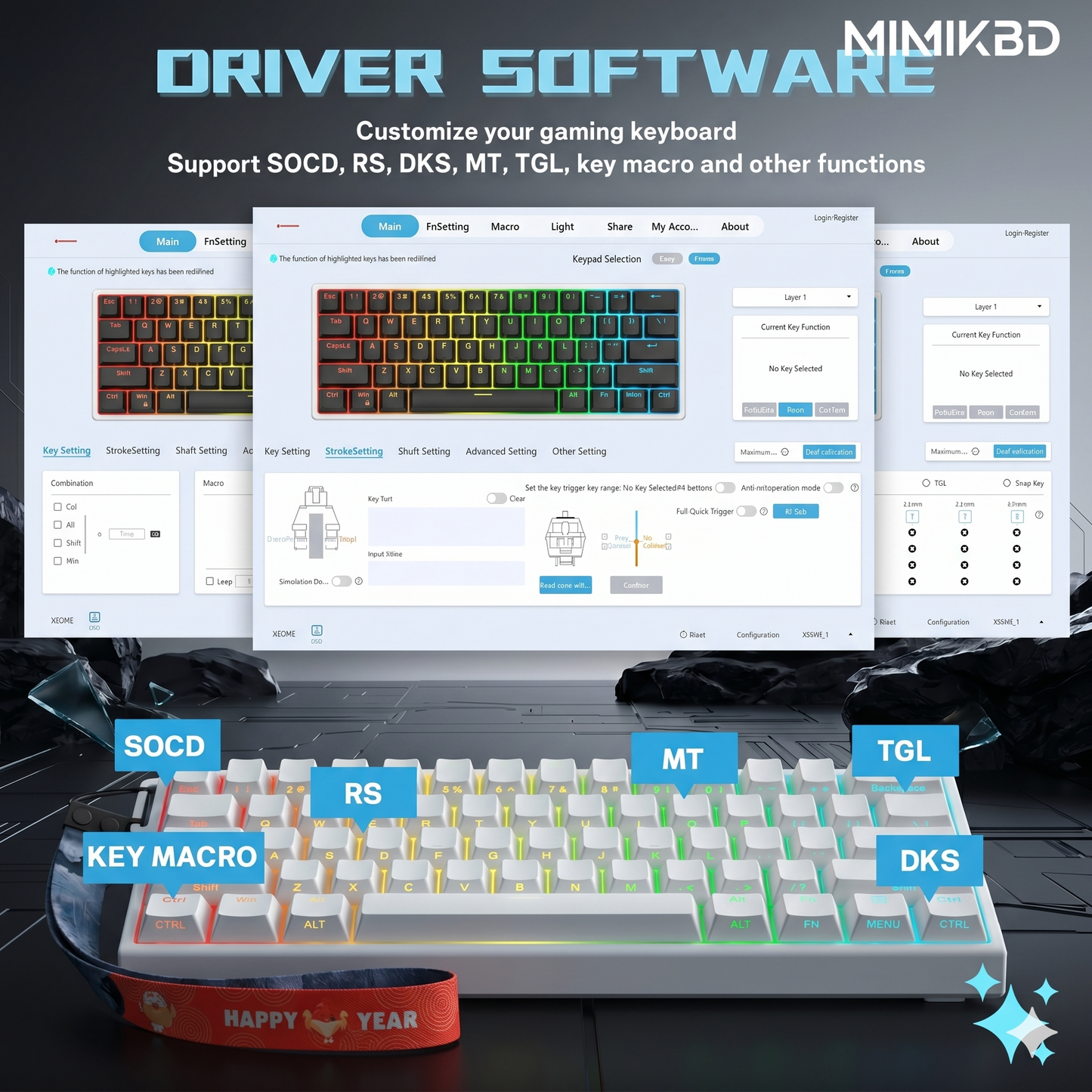 Teclado mecánico magnético Outemu de 61 teclas, carcasa de aleación de aluminio CNC,teclado para juegos con cable, tasa de sondeo de 8K, precisión de tiempo de respuesta de 0,01 mm, teclas PBT de color blanco puro, retroiluminación RGB