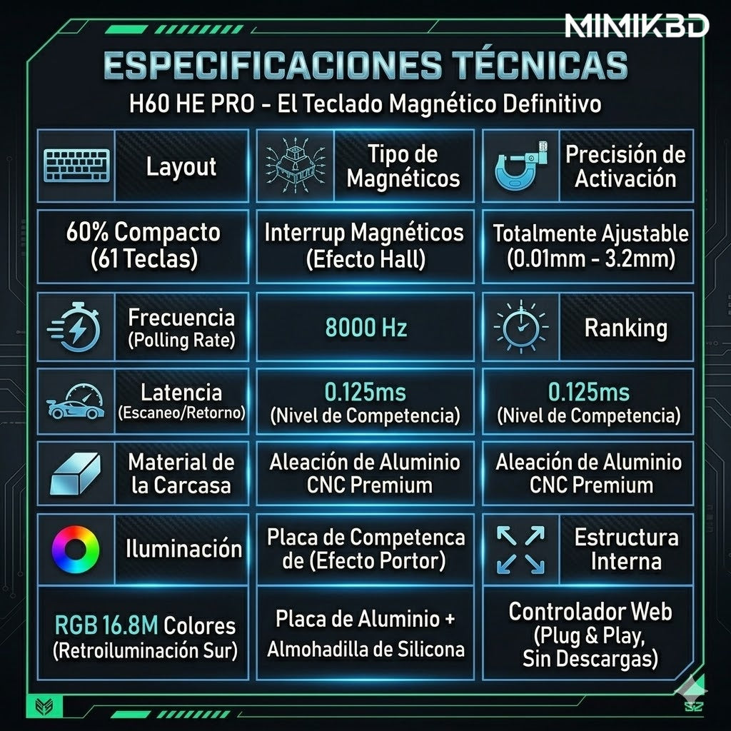 Teclado mecánico magnético Outemu de 61 teclas, carcasa de aleación de aluminio CNC,teclado para juegos con cable, tasa de sondeo de 8K, precisión de tiempo de respuesta de 0,01 mm, teclas PBT de color blanco puro, retroiluminación RGB